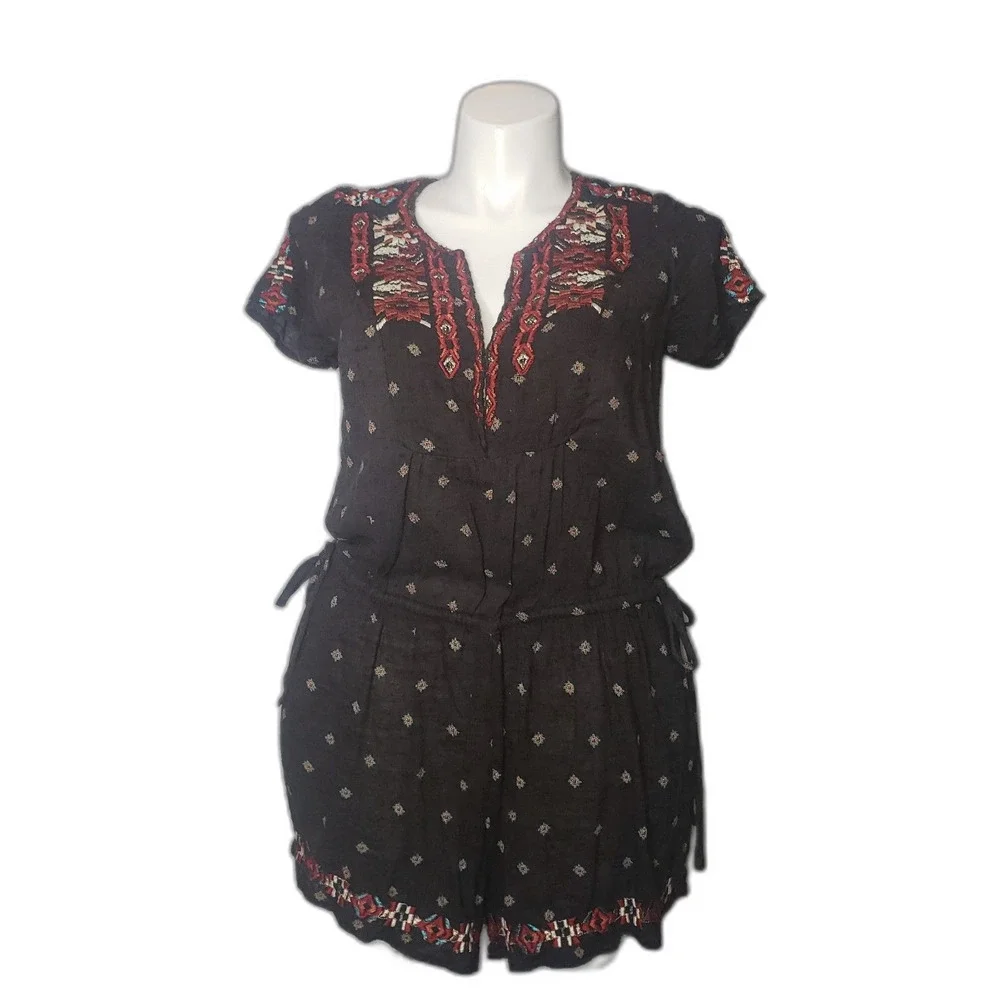 FREE PEOPLE Black Embroidered Romper Womens Size Large